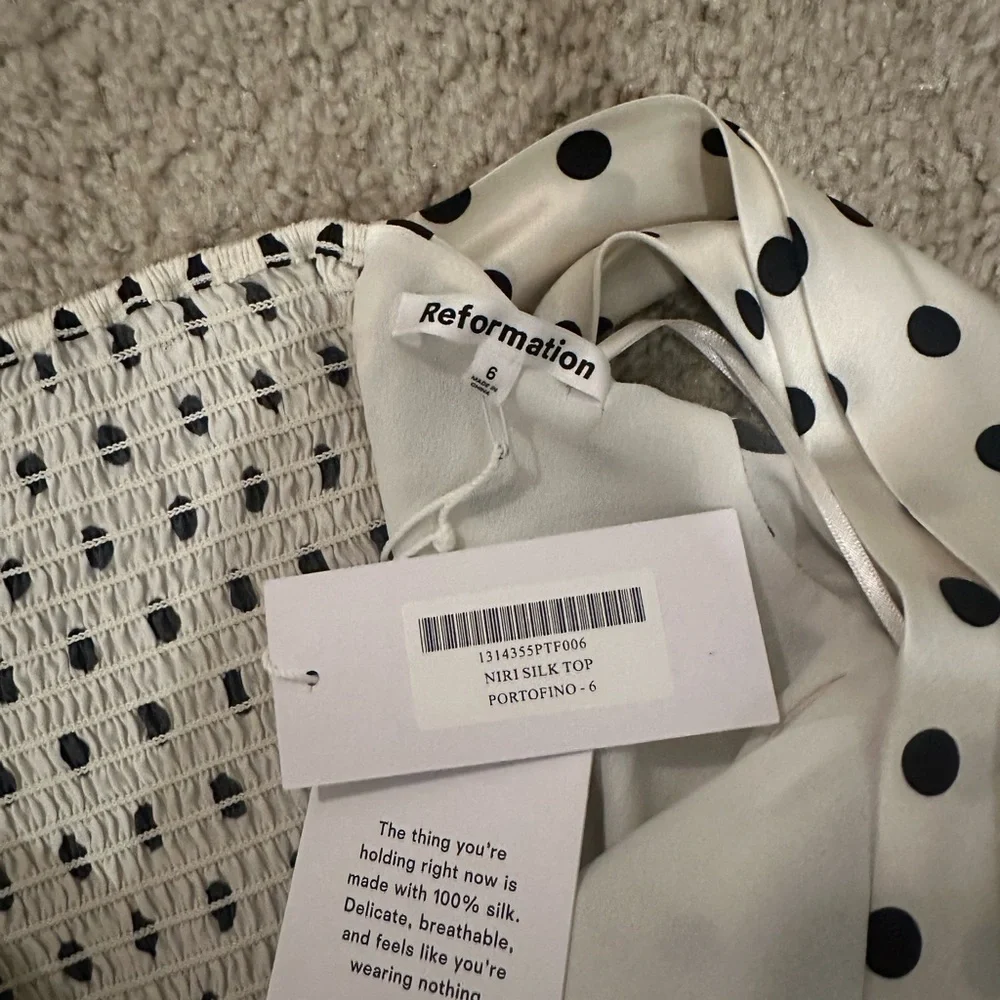 Reformation Black and White Polka Dot Off-Shoulder Blouse - Picture 2 of 4